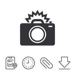 photo camera sign icon flash symbol vector image