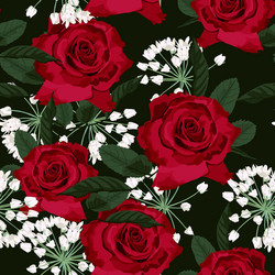 seamless floral pattern with red roses and white h vector image