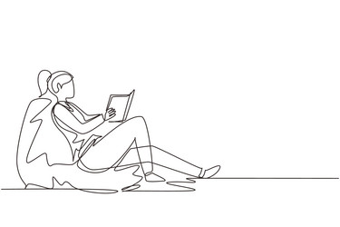 continuous one line drawing girl on sofa in room vector image