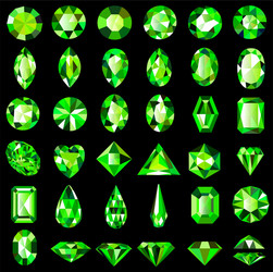 set green emerald gemstones different cuts vector image