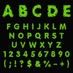 alphabet numbers made of green slime liquid vector image