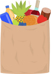 Market paper shopping bag full groceries vector