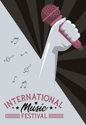 international music festival poster with hand vector image