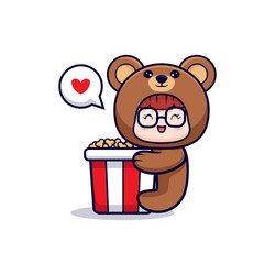 Design cute girl wearing bear costume hug big vector