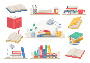 books reading set workspace or workplace folders vector image