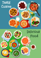 greek and russian cuisine icon set for menu design vector image