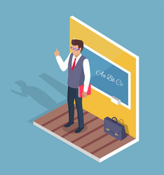 Teacher standing near blackboard on grammar lesson vector