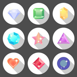 Gem stone flat color icons with long shadow vector