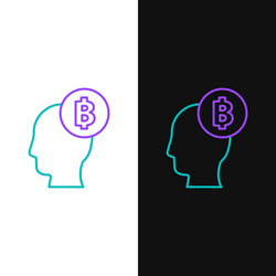 Green and purple line bitcoin think icon isolated vector