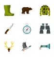 hunting in forest icons set flat style vector image