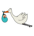 stork flying with little boy baby character vector image