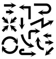 black flat arrows set of icons vector image