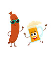 funny beer glass and frankfurter sausage vector image