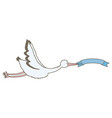 stork bird flying with ribbon frame vector image