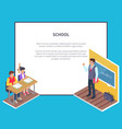 two students boy and girl sit at desk teacher vector image