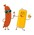 funny beer can and frankfurter sausage characters vector image