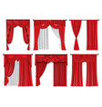 set red luxury curtains and draperies on white vector image