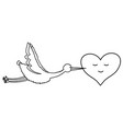 stork bird flying with heart kawaii vector image