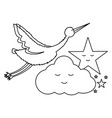 stork bird flying with cloud and star kawaii vector image