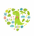 greeting card with cartoon dinosaur vector image