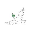 one continuous line drawing of dove peace vector image