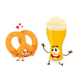 happy aluminium beer glass and pretzel characters vector image