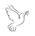 dove icon with a branch bird black outline vector image