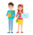 students with book and laptop vector image