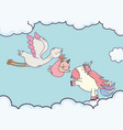 baby shower stork with little girl cute unicorn vector image