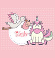 baby shower stork with little girl cute unicorn vector image