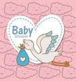 baby shower stork diaper blue heart sticker clouds vector image