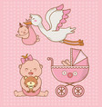 baby shower card with pink cart and storck vector image