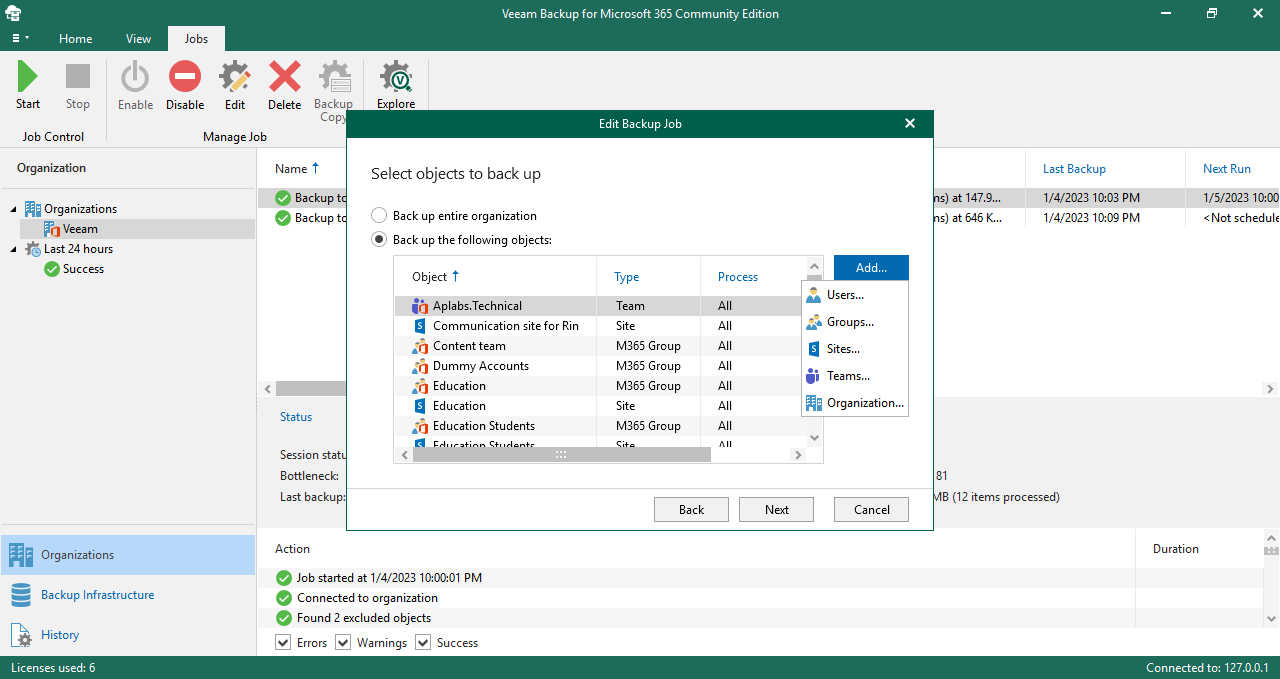 Veeam Backup for Microsoft 365 支持您创建 Exchange Online、SharePoint Online、OneDrive for Business 和 Microsoft Teams 的备份。