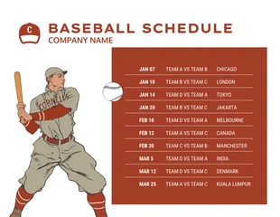 Free  Template: Blanc et marron Illustration simple Modèle d'horaire de baseball