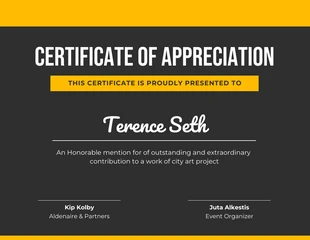 Free  Template: Black Yellow Best Project Certificate Template