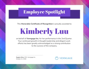 business  Template: Employee Spotlight Awards and Recognition Certificate Template