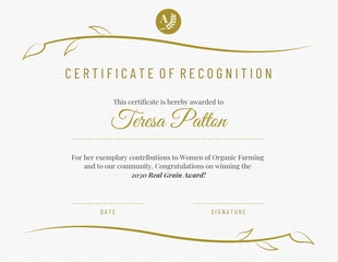 Free  Template: Gold Simple Vine Award Certificate Template