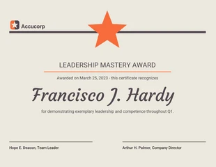 Free  Template: Modern Leadership Recognition Award Certificate Template