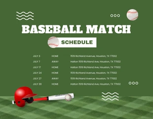 Free  Template: Vert Moderne ludique Baseball Match Schedule Template