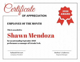 Free  Template: Red Sample Corporate Certificate of Recognition Template