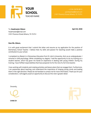 Free  Template: White And Yellow Minimalist Business Teacher Letterhead