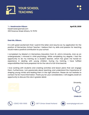 Free  Template: Yellow And Navy Minimalist Business Teacher Letterhead