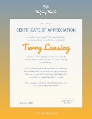 Free  Template: Certificate of Appreciation for Volunteer Template