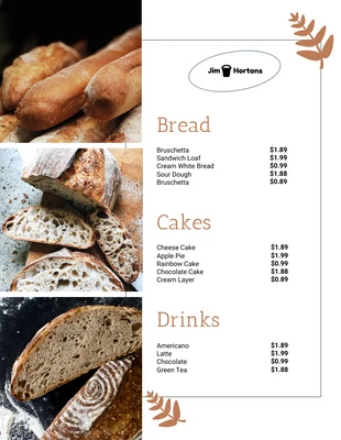 premium  Template: Menu de la boulangerie blanche