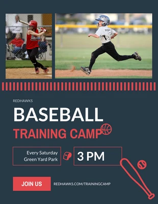 Free  Template: Modèle d'affiche du camp d'entraînement de baseball rouge et bleu