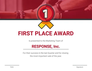 Free  Template: Red First Place Award Certificate Template