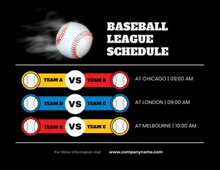 Free  Template: Modèle de calendrier de la ligue de baseball simple et noir