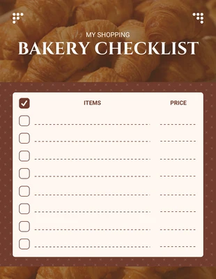 Free  Template: Liste de contrôle de la boulangerie moderne brune