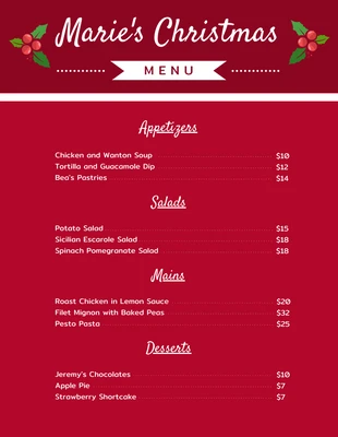 Free  Template: Menu de Noël rouge