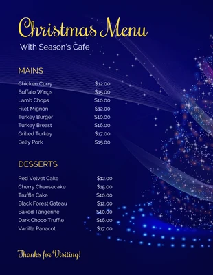 Free  Template: Menu de Noël sur le thème de la nuit